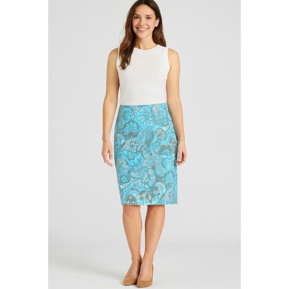 Kasper vintage 90s lined blue paisley retro skirt midi 6P 6 PETITE business EUC